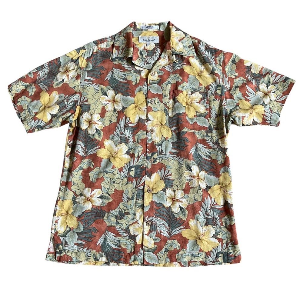 Bill Blass Vintage Brown Floral Silk Short Sleeves Shirt US M